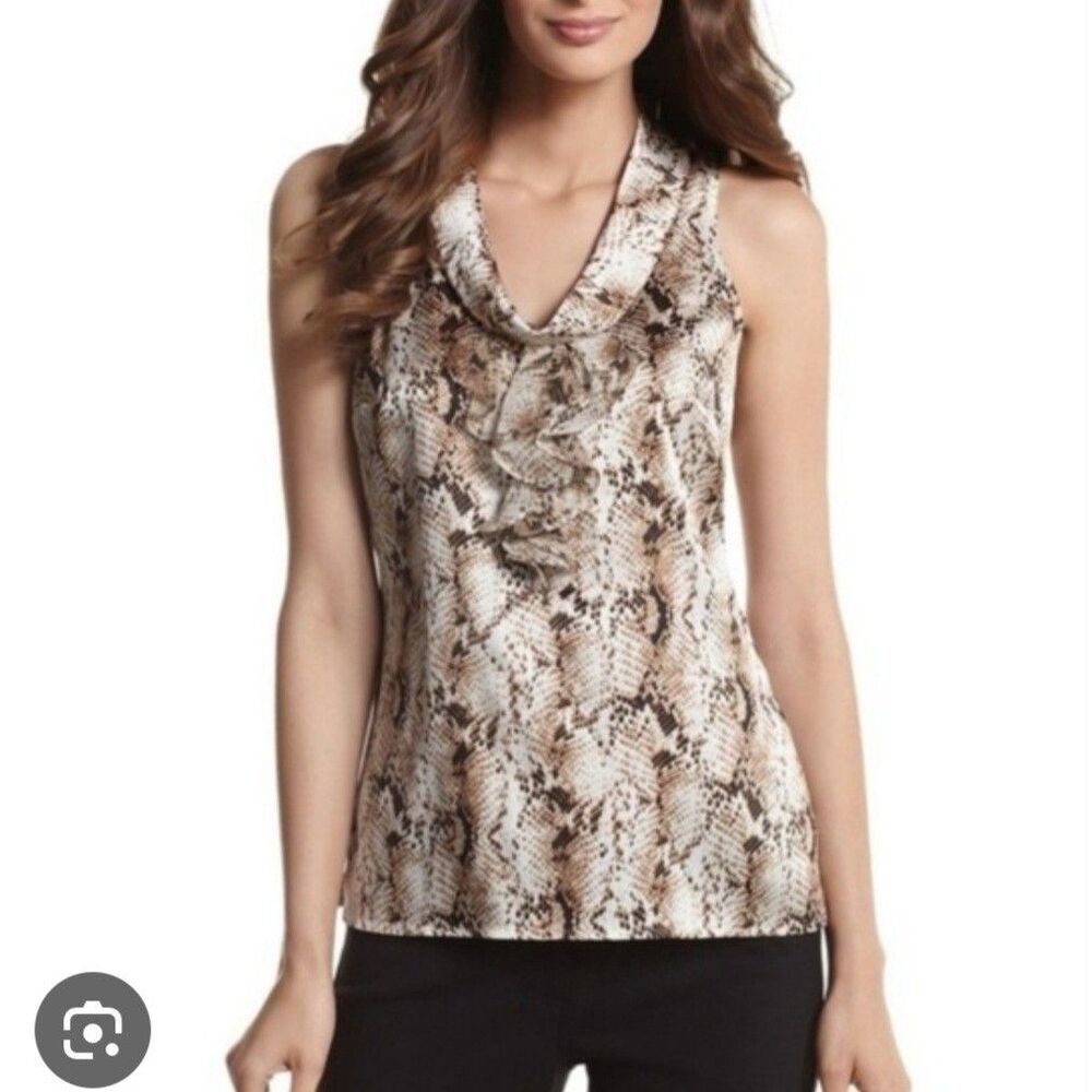 White House Black Market Silk Ruffle Blouse Cowl Neck Top Size 0 Snake Print